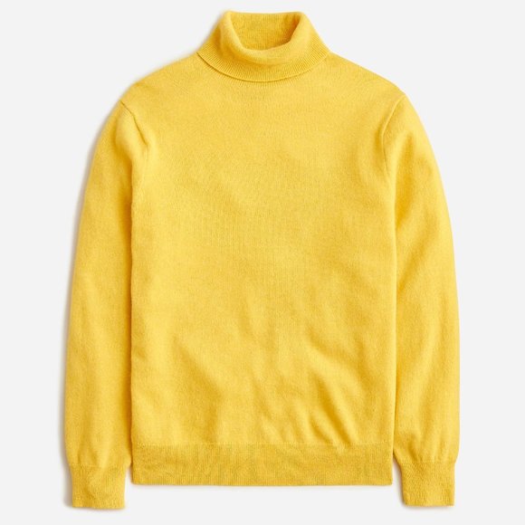 NWT J Crew 100% Cashmere Turtleneck Sweater in Heather Sunflower Yellow/Gold - Picture 1 of 2